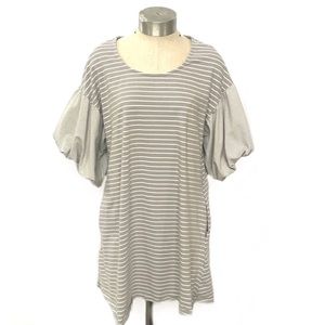 UMGEE Gray White Striped Puff Sleeve Knit Dress L